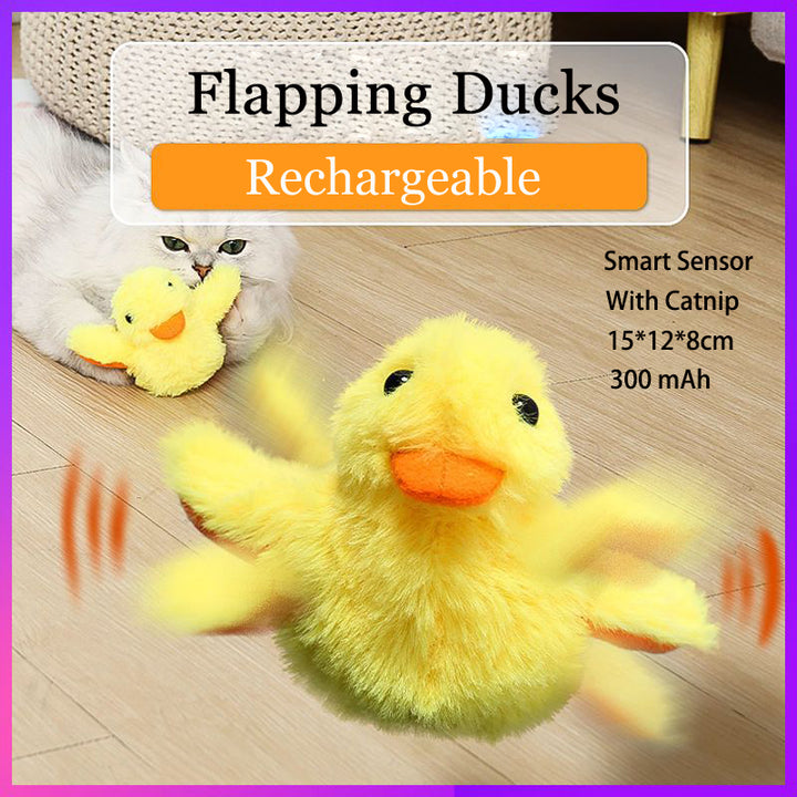 Interactive Flapping Duck Cat Toy - Rechargeable, Washable, with Catnip & Vibration Sensor