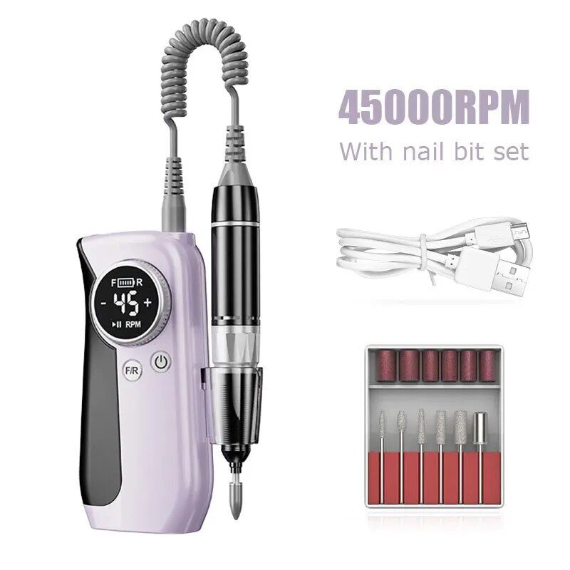 High-Speed 45000RPM Rechargeable Nail Drill Kit - Professional Cordless Manicure Set