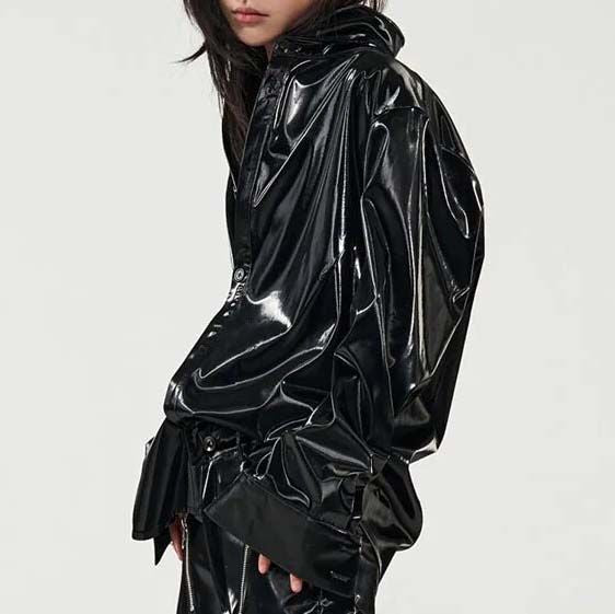 Fleece-Lined PU Leather Glossy Jacket