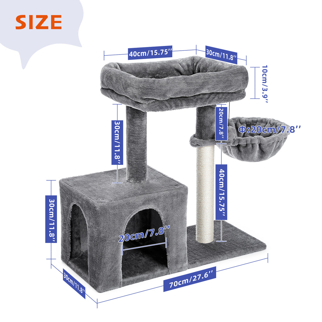 70-Inch Cat Tree with Sisal Scratching Posts, Cozy Hammock, and Large Perch for Active Indoor Cats