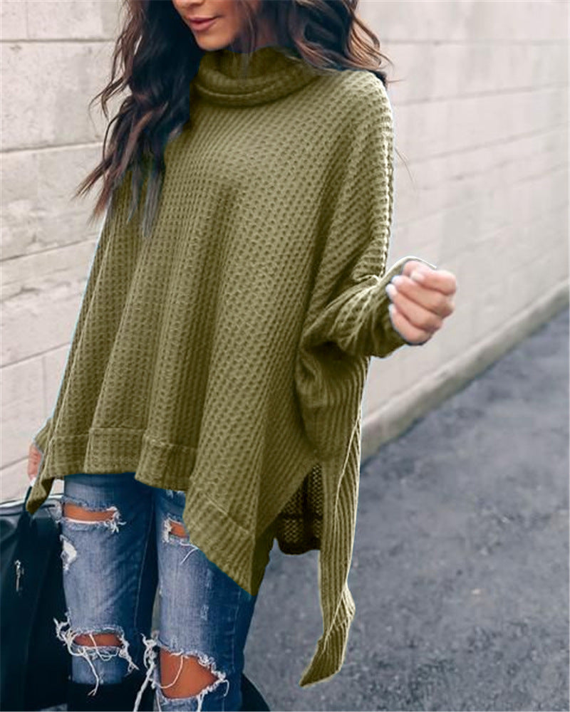 Autumn New Fashion High Collar Long Sleeve Irregular Women's Top Sweater