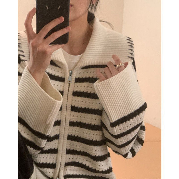 Women's striped knitted cardigan sweater