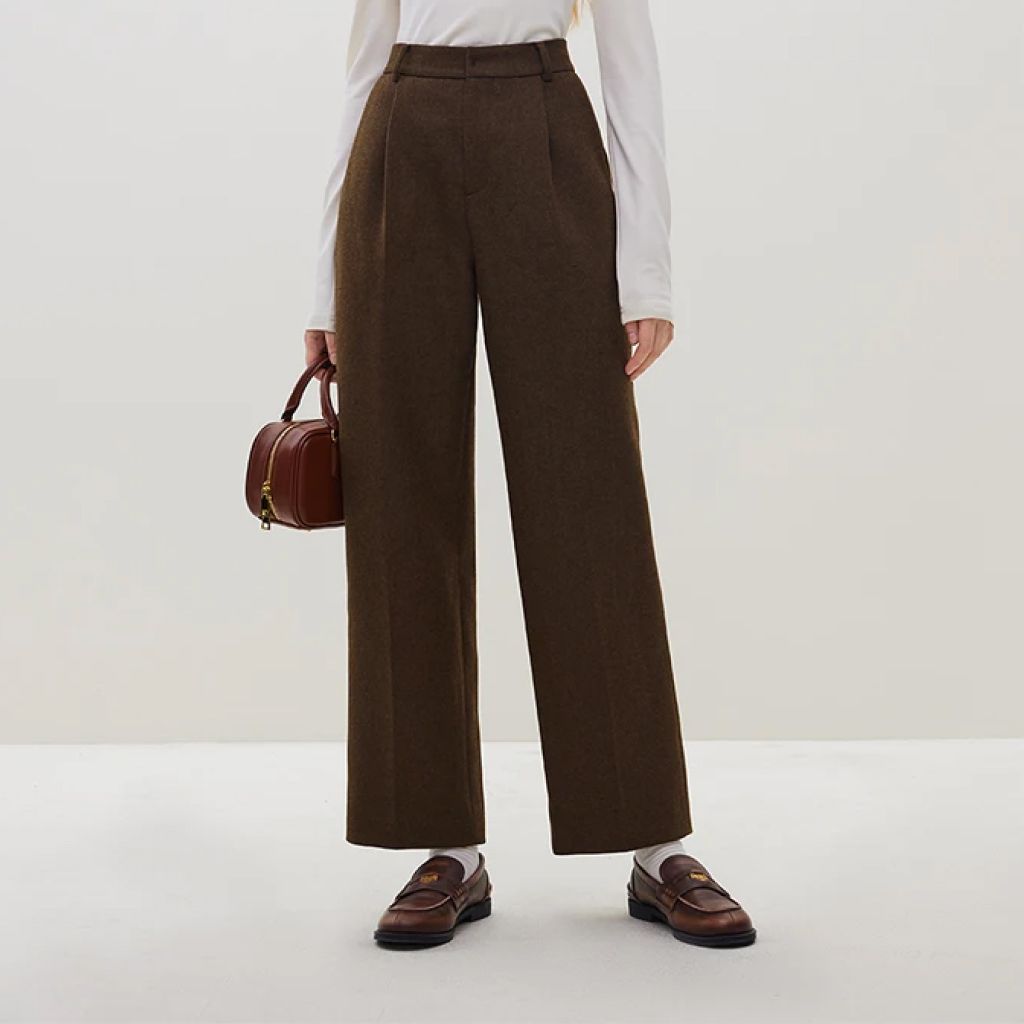 Classic High-waisted Wool Straight Pants for Women