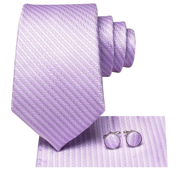 Striped Lilac Silk Necktie Set for Men