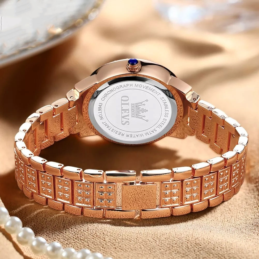 Diamond-Encrusted Stainless Steel Quartz Watch for Women