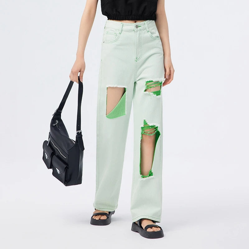 Summer Bright Line Wide Leg Jeans for Women