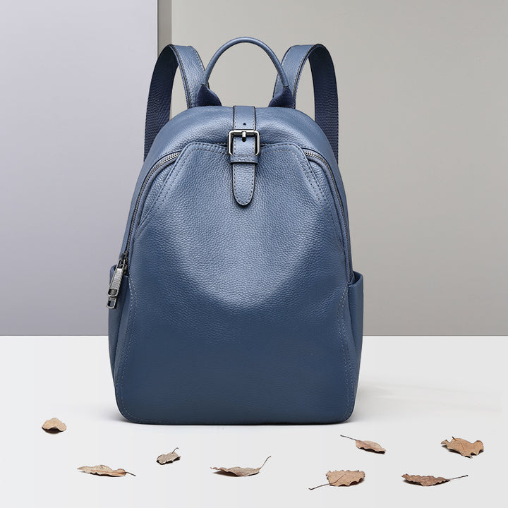 Stylish Blue Grey Leather Women Backpack