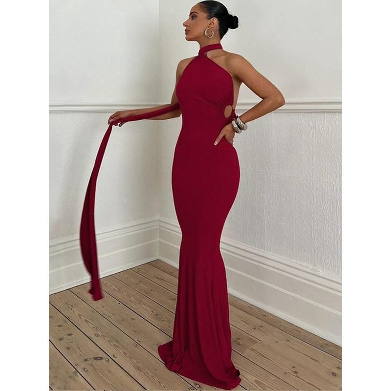 Townlike Inclined Shoulder Elegant Maxi Long Dress