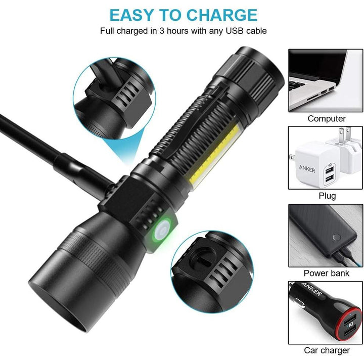 3-in-1 UV Black Light & Strong Beam Rechargeable Flashlight