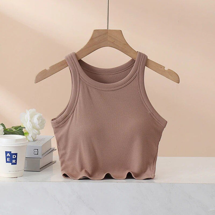 Elegant Ribbed Camisole Crop Top with Built-In Padding