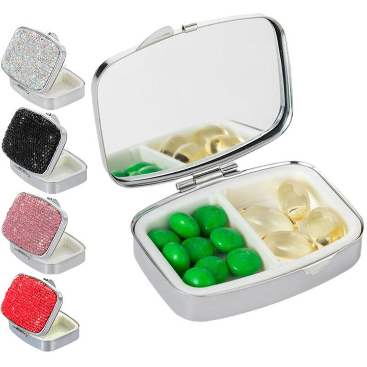 Portable Crystal Diamond Travel Pill Organizer with 2 Compartments