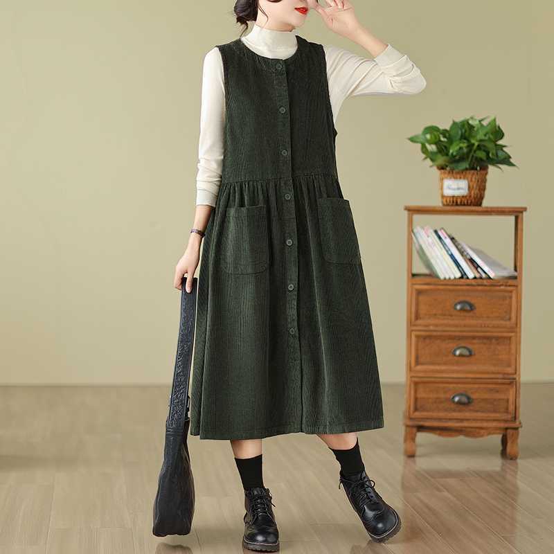 Corduroy Tank Dress Loose Youthful-looking