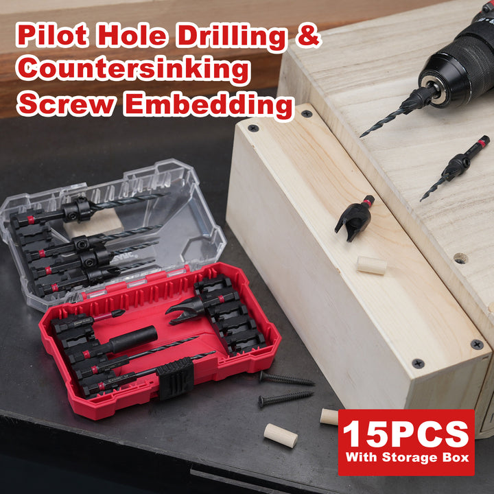 15-Pack Countersink Drill Bit Set