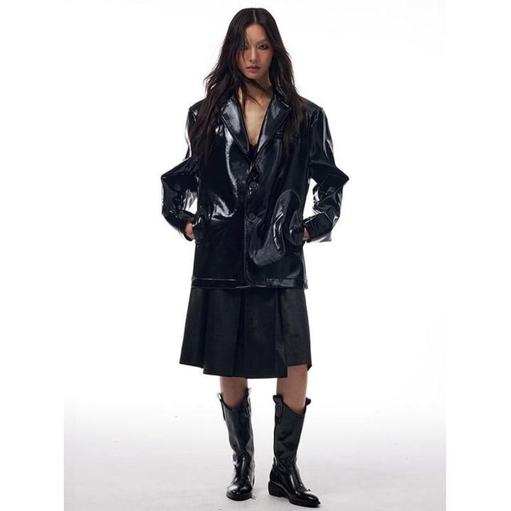 Women's Glossy PU Leather Jacket