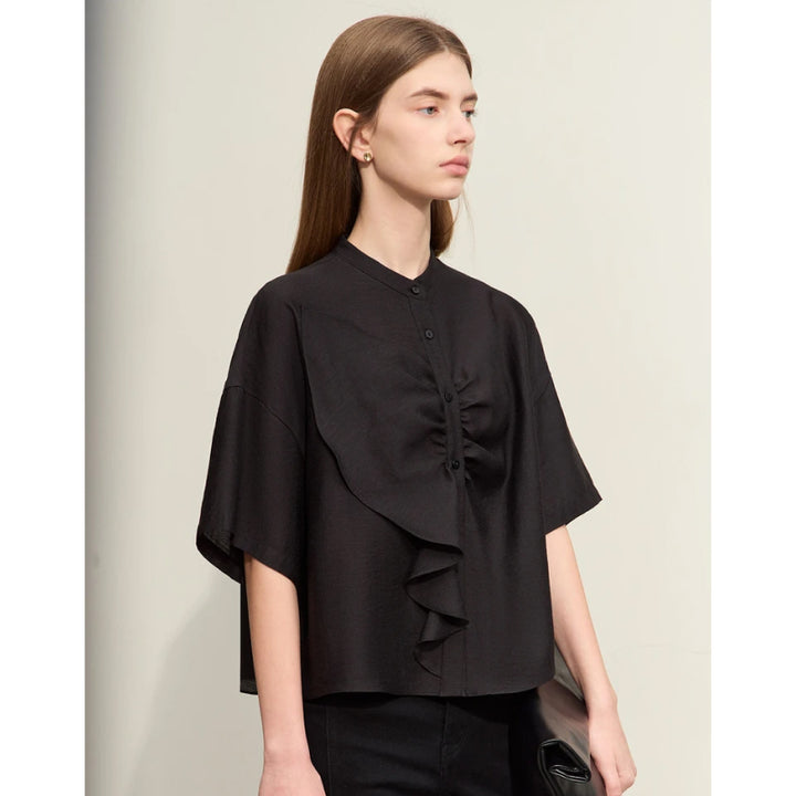 Summer Asymmetrical Stand-up Collar Blouse