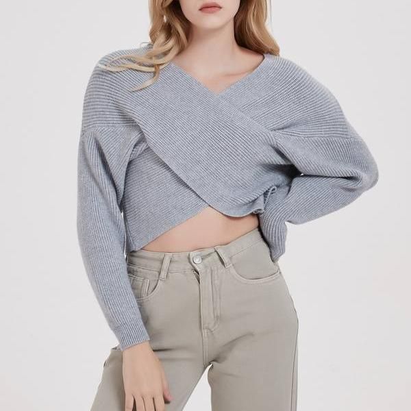 Cross V-neck Knitted Sweater