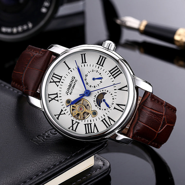 JUNMING Roman Characters Men's Automatic Mechanical Watch Waterproof