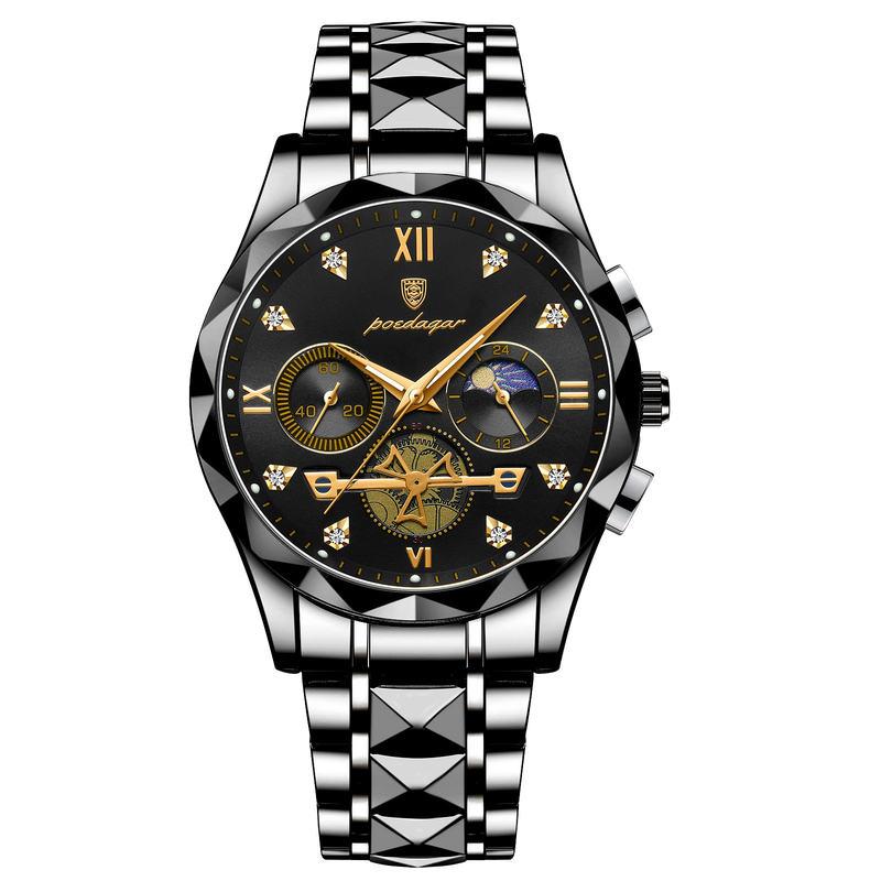 Luxury Waterproof Men's Chronograph Watch with Stainless Steel Band