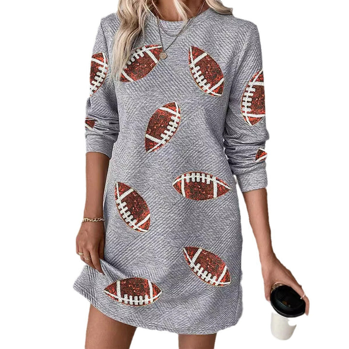 Women's Rugby Printed Long Sleeve Round Neck Pullover Dress