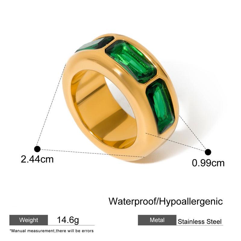 18K Gold Waterproof Square Zirconia Stainless Steel Ring