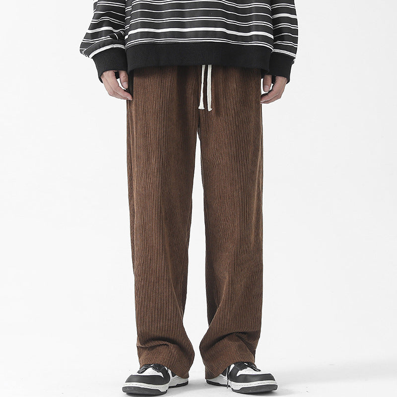 Fleece-lined Thick Loose Straight Corduroy Pants