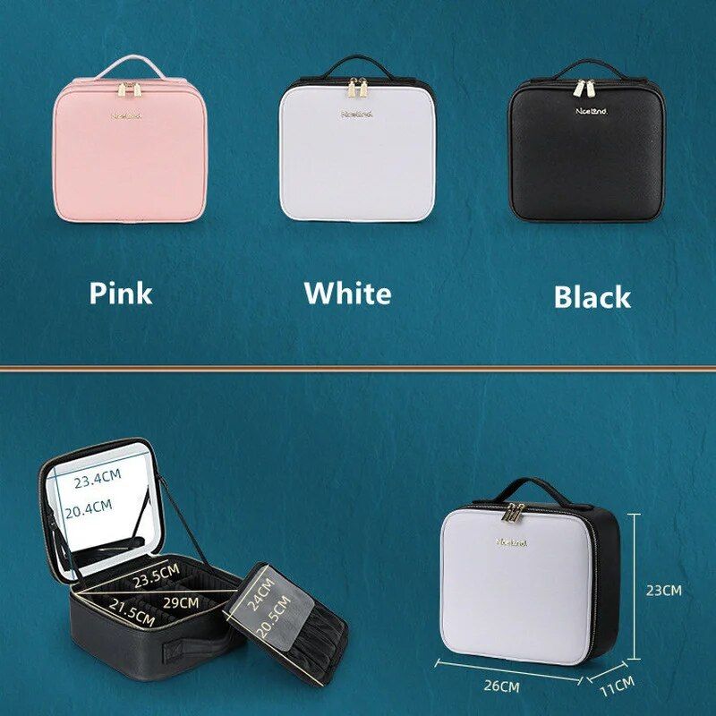 Illuminated LED Cosmetic Case with Mirror - Portable & High-Capacity Makeup Organizer