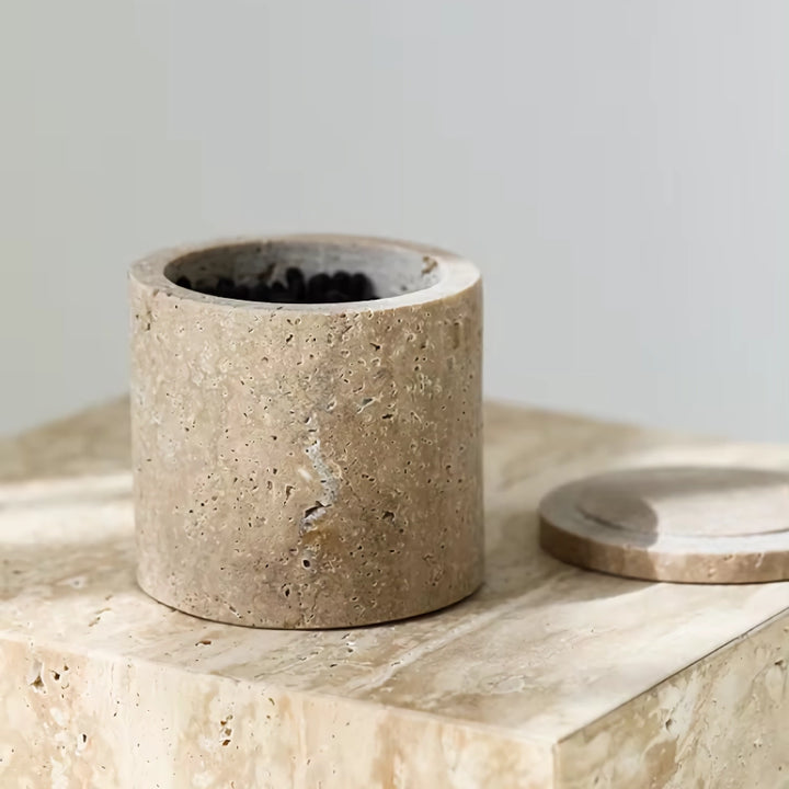 Natural Travertine Stone Storage Container