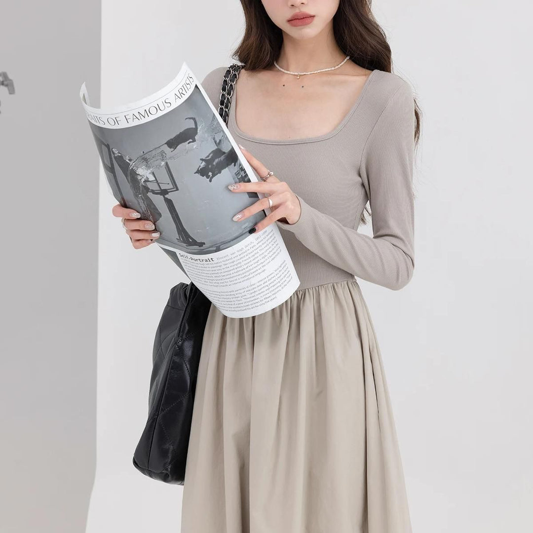 Elegant Square Neck Casual Dress