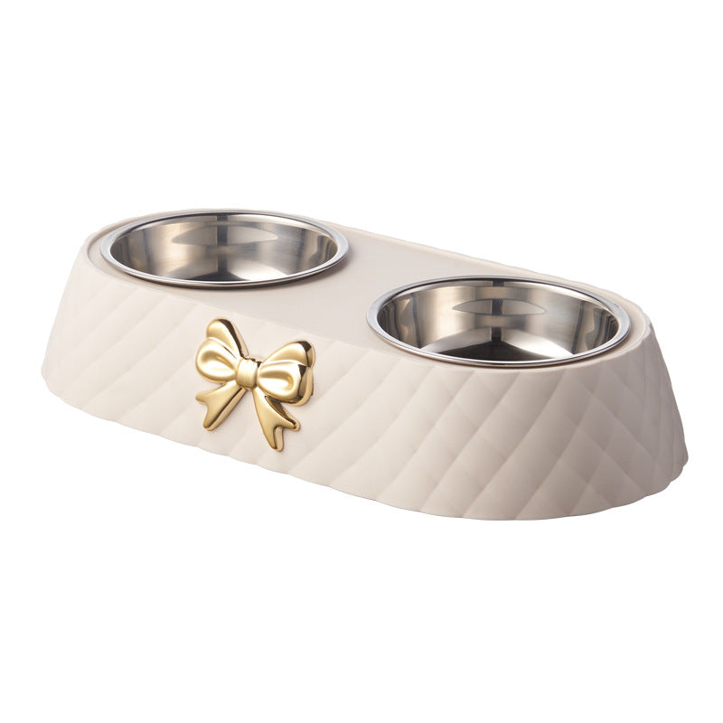 Luxury Double Pet Feeding Bowl with Bow-tie Design