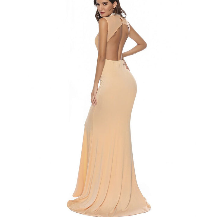 Patchwork Diamond Backless Trailing Evening Dress Banquet Long Women