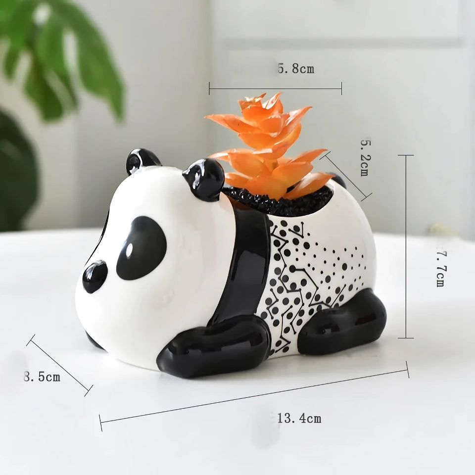 Cute Panda Ceramic Flower Pot - Black and White Cartoon Animal Planter for Home Decor