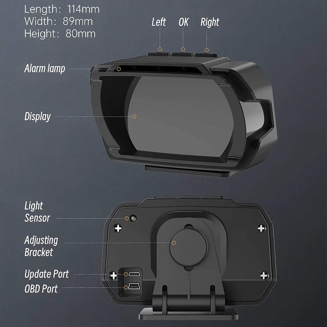 Digital HUD Car Speedometer with OBD and Security Features