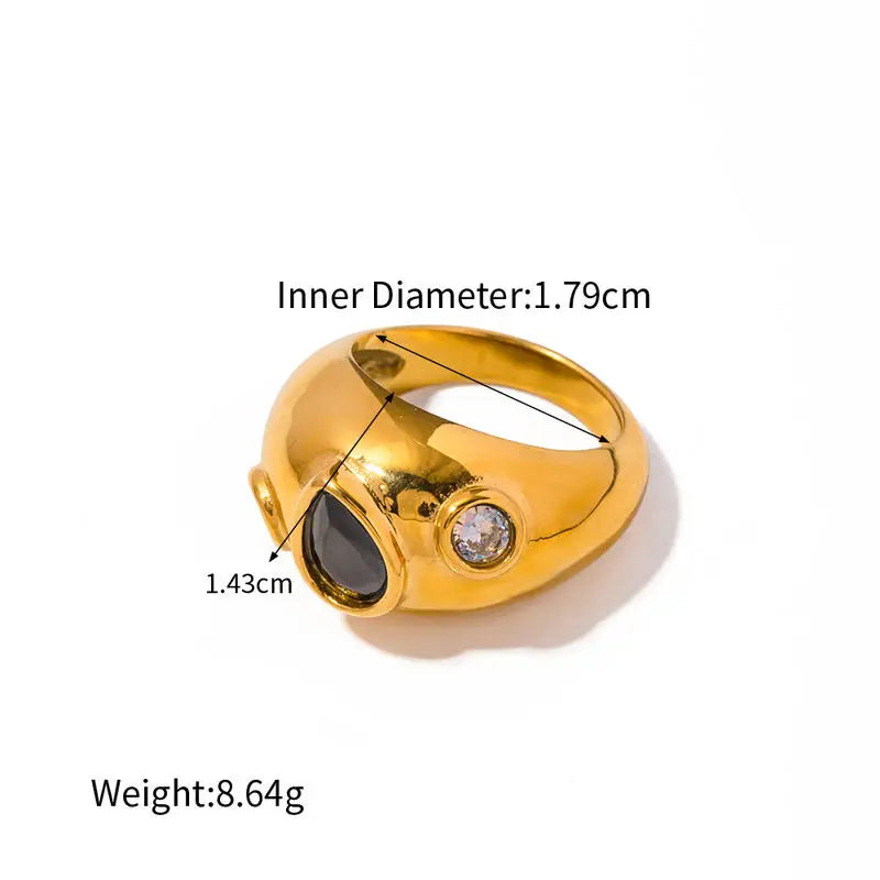 Stainless Steel Black Diamond Ring