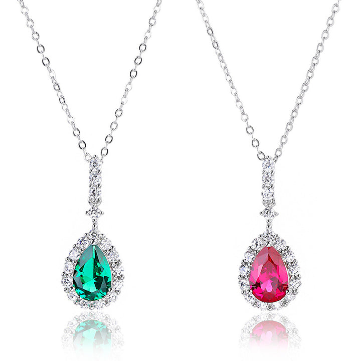 925 Silver Inlaid Water Drop Color Treasure Necklace