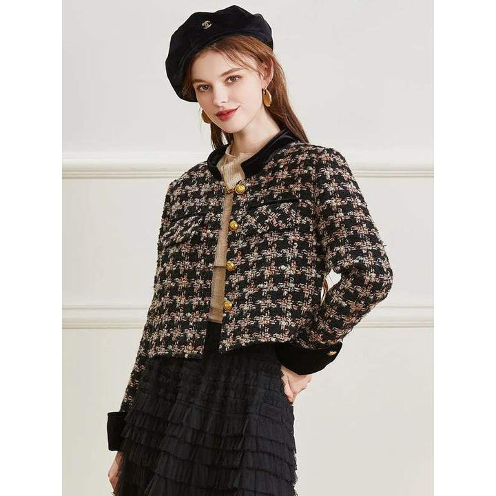 Women's Retro Plaid Long Sleeve Office Coat