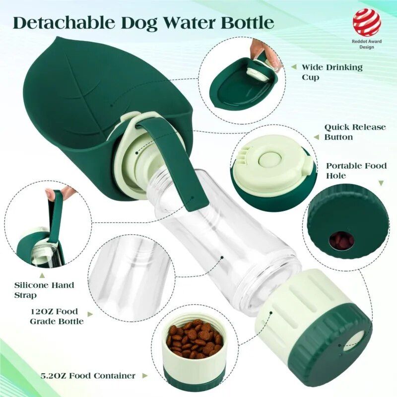 2-in-1 Portable Pet Water Bottle and Food Dispenser for Dogs