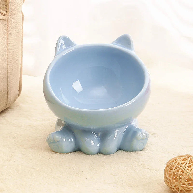 Ceramic Cat Bowl with Elevated Diagonal Design