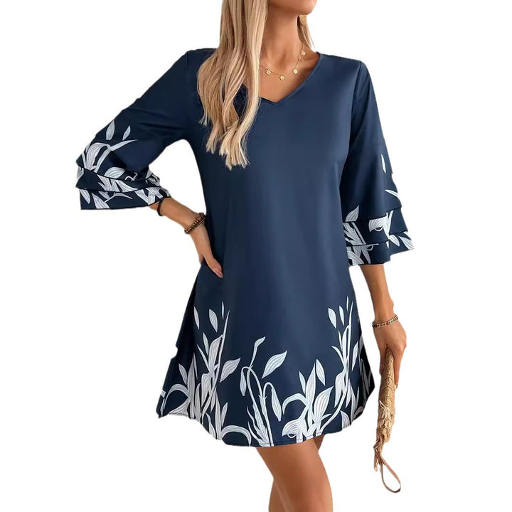 Women's Fashion Lotus Sleeve Floral Print Dress