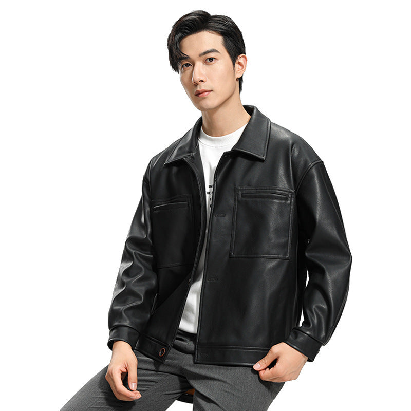 Fashion Youth Motorcycle Leather Coat Lapel Handsome Men's Jacket