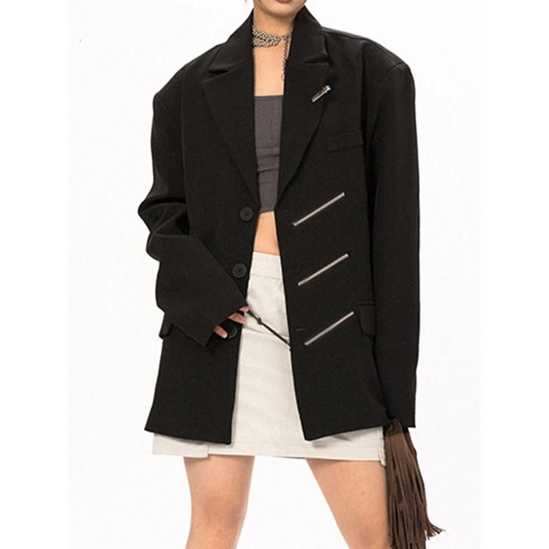 Chic Black Notched Collar Blazer for Women