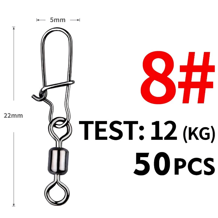 Pike Fishing Stainless Steel Swivel Connectors - 50PCS Non-Barb Pin Bearing Rolling Swivel Tackle