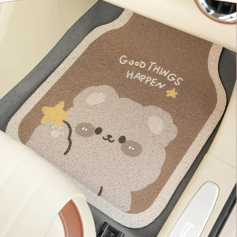 Cute Bear Cartoon Wire Car Floor Mats - Front & Rear Protective Mats