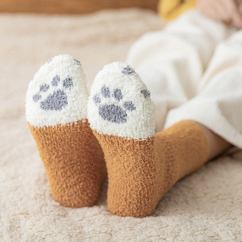 Autumn Winter Kawaii Cat Paw Fleece Women’s Socks