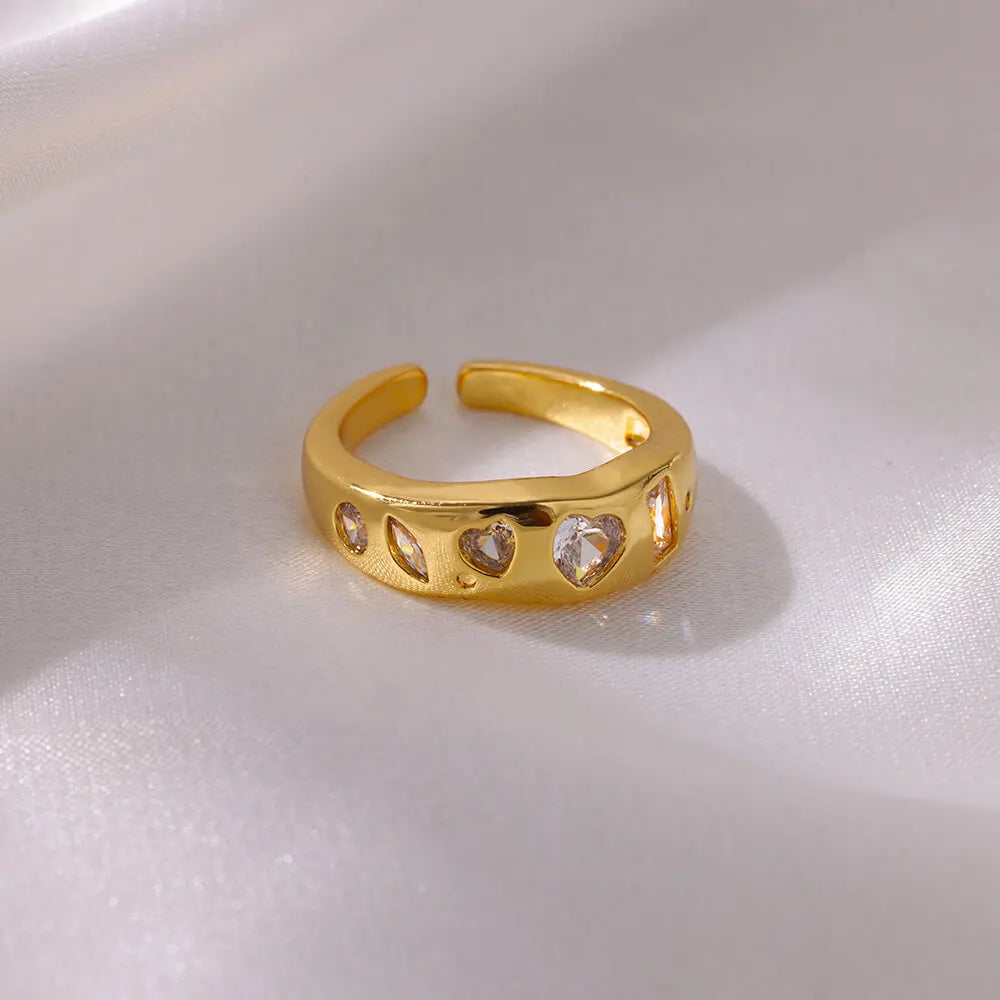 Gold Cubic Zirconia Heart Wedding Band