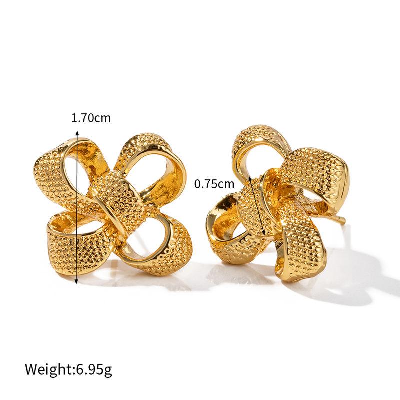 18K Gold Plated Flower Bow Earrings – Stainless Steel, Rust-Proof, Light and Elegant