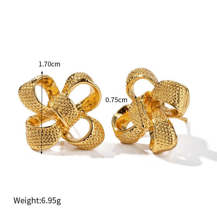 18K Gold Plated Flower Bow Earrings – Stainless Steel, Rust-Proof, Light and Elegant