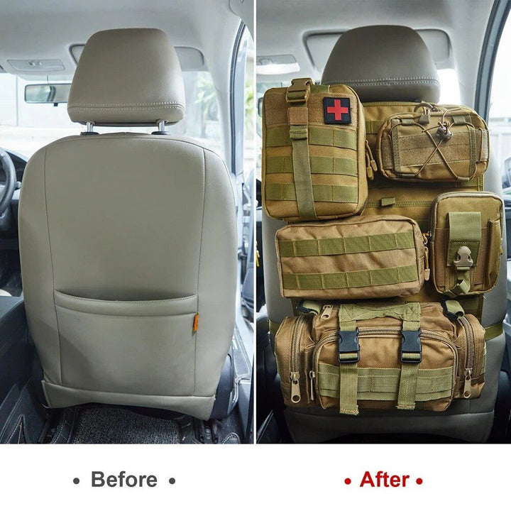 Universal Tactical Car Seat Organizer with 5 Detachable Molle Pouches