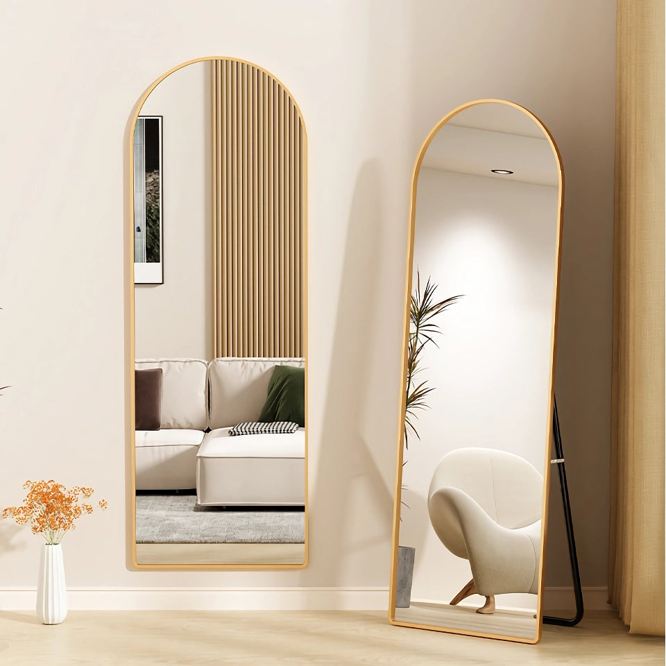 18" x 58" Arched Full Length Mirror with Stand – Elegant Gold Design