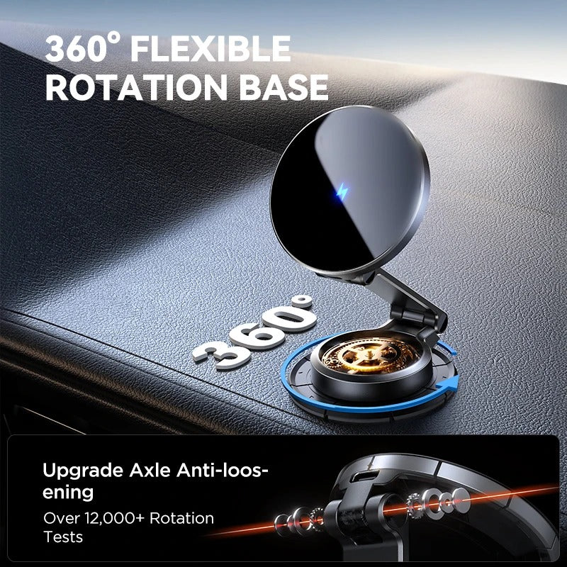 Magnetic Car Mount & Wireless Charger with 360° Rotation