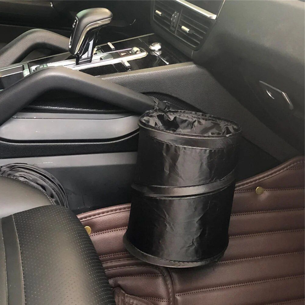 Compact Foldable Car Trash Can with Pressing Lid and Storage Pocket